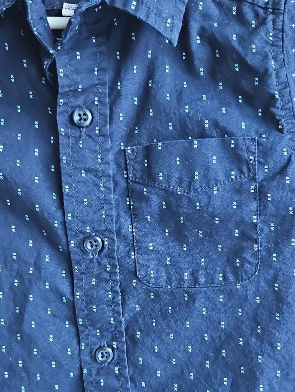 The Children's Place Navy Short-Sleeve Button-Down Shirt with Micro Print Size 4